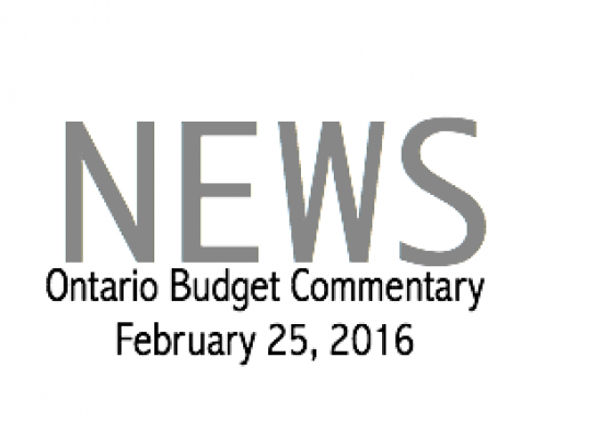Ontario Budget Commentary, February 25, 2016