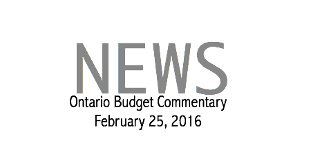 Ontario Budget Commentary, February 25, 2016