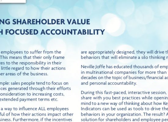 Hogg, Shain & Scheck's Managing For Growth Series: Increasing Shareholder Value Through Focused Accountability featuring Neville Joffe, Creator, AME Learning System