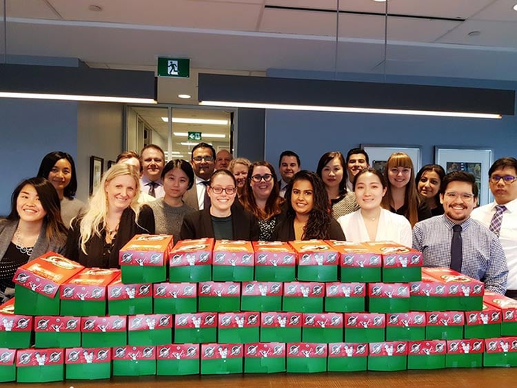 Hogg, Shain & Scheck shoebox packing party 2018 for Operation Christmas Child